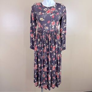 Vintage Floral Dark Plum Cottage Prairie Midi Dress PS Moody Whimsigoth Romantic